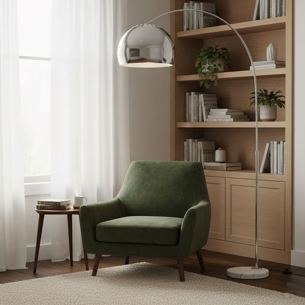 Sneedville floor lamp satin nickel arm detail