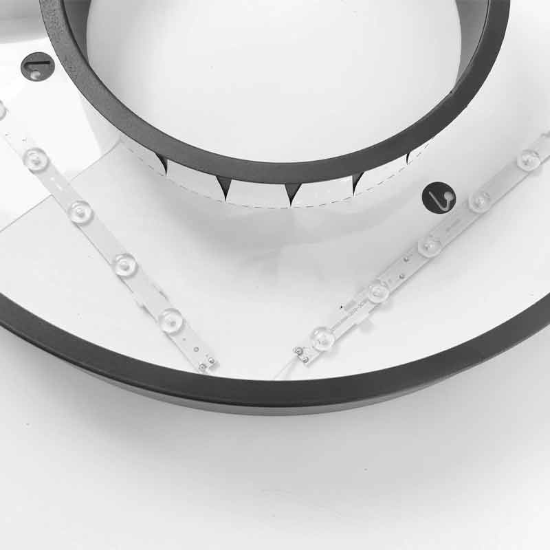 LED ring pendant light viewed from below showing even light diffusion