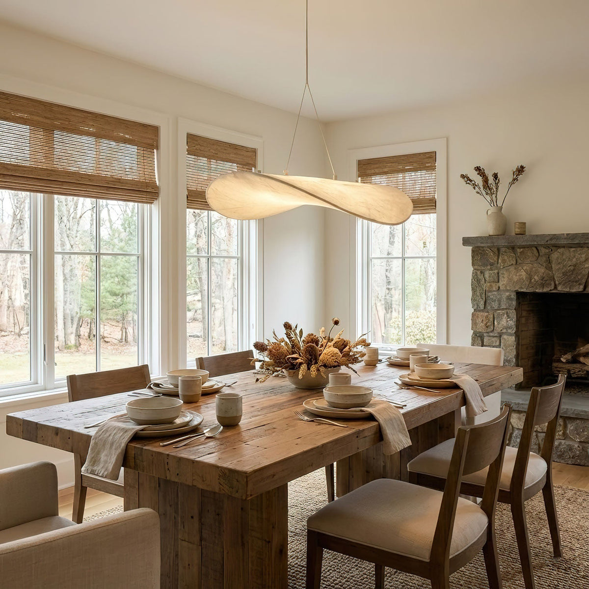 Pendant Light Lamp, Kaito Mulberry Silk Shade, Dimmable, Single and Multi-Light, Dining Room