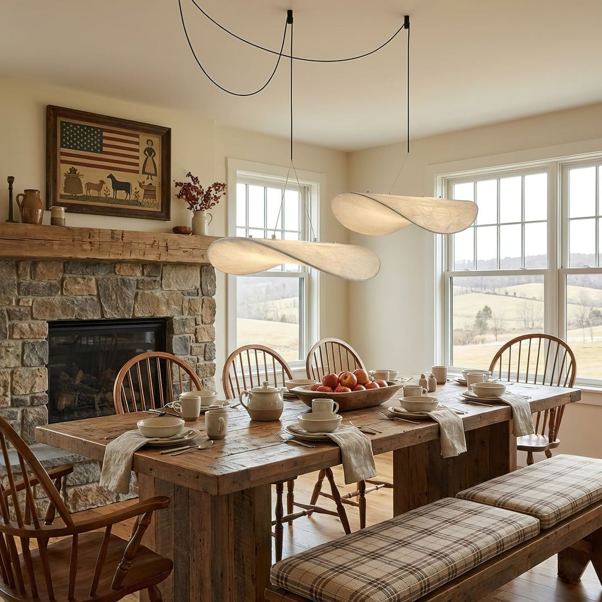Pendant Light Lamp, Kaito Mulberry Silk Shade, Dimmable, Single and Multi-Light, Dining Room