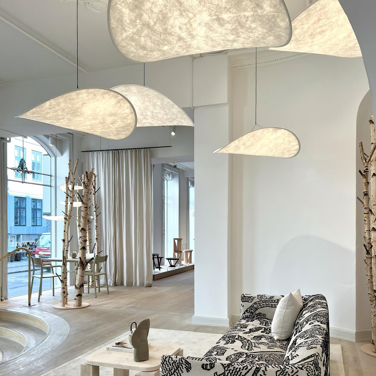 Pendant Light Lamp, Kaito Mulberry Silk Shade, Dimmable, Single and Multi-Light, Dining Room