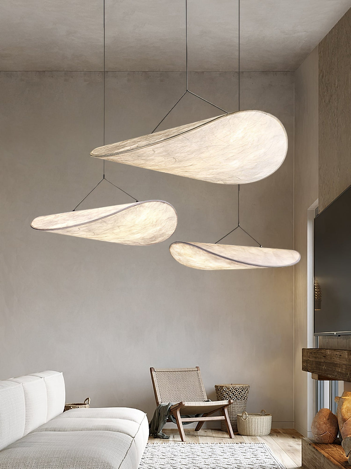 Pendant Light Lamp, Kaito Mulberry Silk Shade, Dimmable, Single and Multi-Light, Dining Room