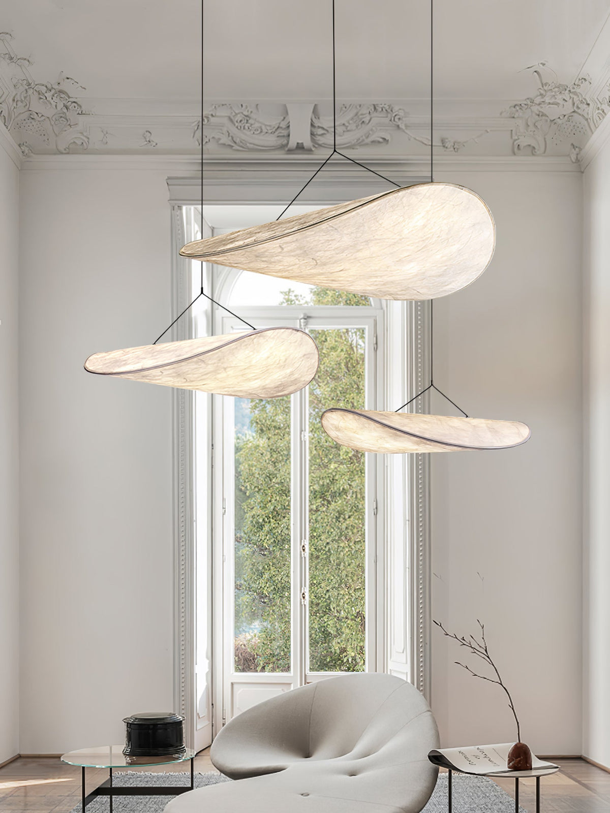 Pendant Light Lamp, Kaito Mulberry Silk Shade, Dimmable, Single and Multi-Light, Dining Room