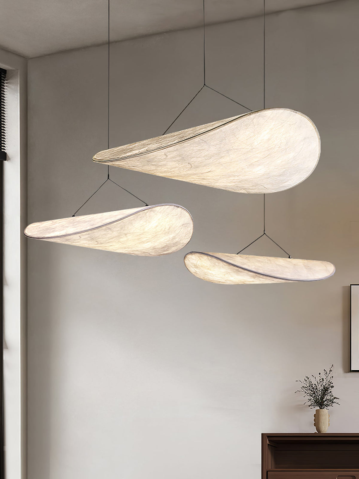 Pendant Light Lamp, Kaito Mulberry Silk Shade, Dimmable, Single and Multi-Light, Dining Room