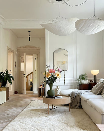 Kinu Silk Fabric Pendant Chandelier, Wabi-Sabi Design, Warm Ambient Glow