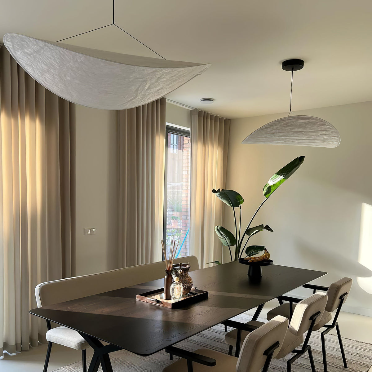 Pendant Light Lamp, Kaito Mulberry Silk Shade, Dimmable, Single and Multi-Light, Dining Room