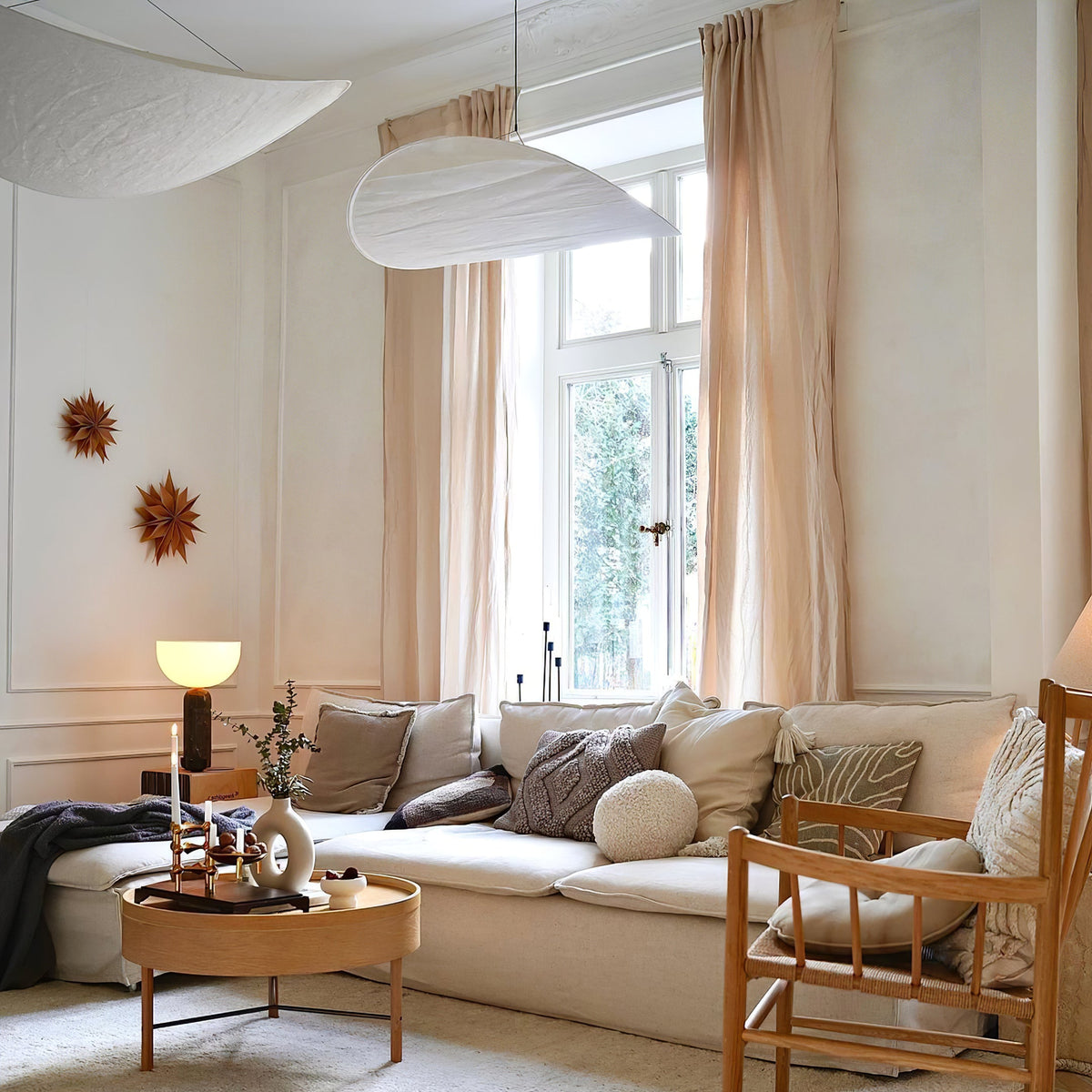 Pendant Light Lamp, Kaito Mulberry Silk Shade, Dimmable, Single and Multi-Light, Dining Room