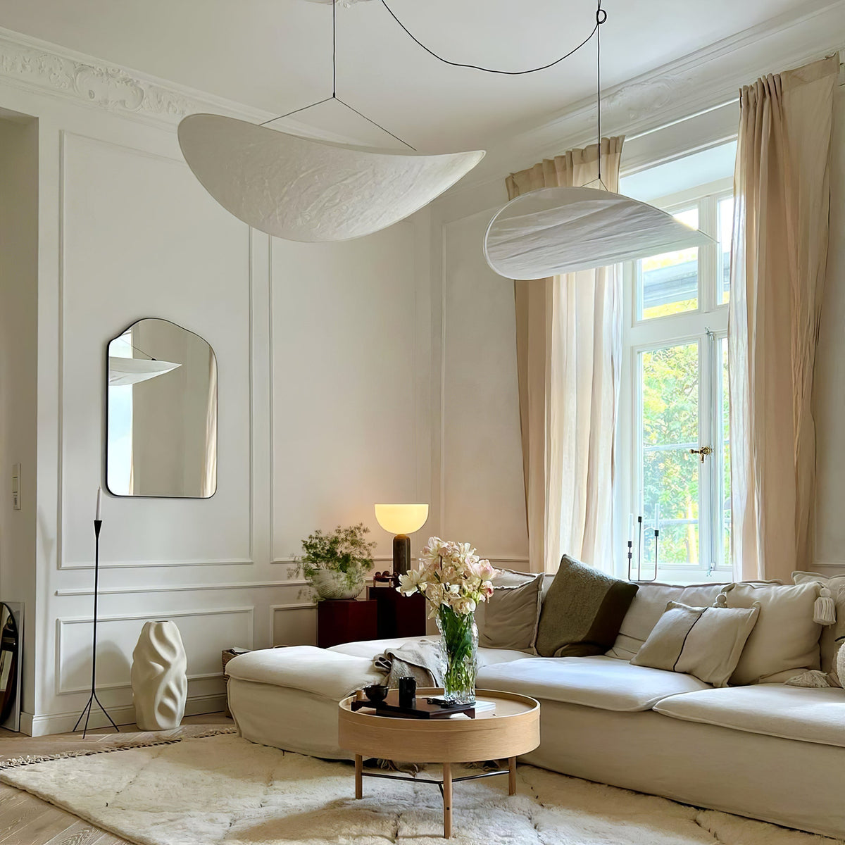 Pendant Light Lamp, Kaito Mulberry Silk Shade, Dimmable, Single and Multi-Light, Dining Room