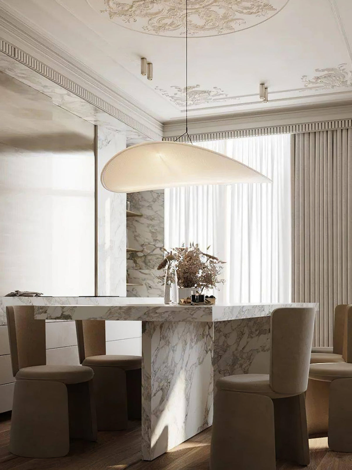 Pendant Light Lamp, Kaito Mulberry Silk Shade, Dimmable, Single and Multi-Light, Dining Room