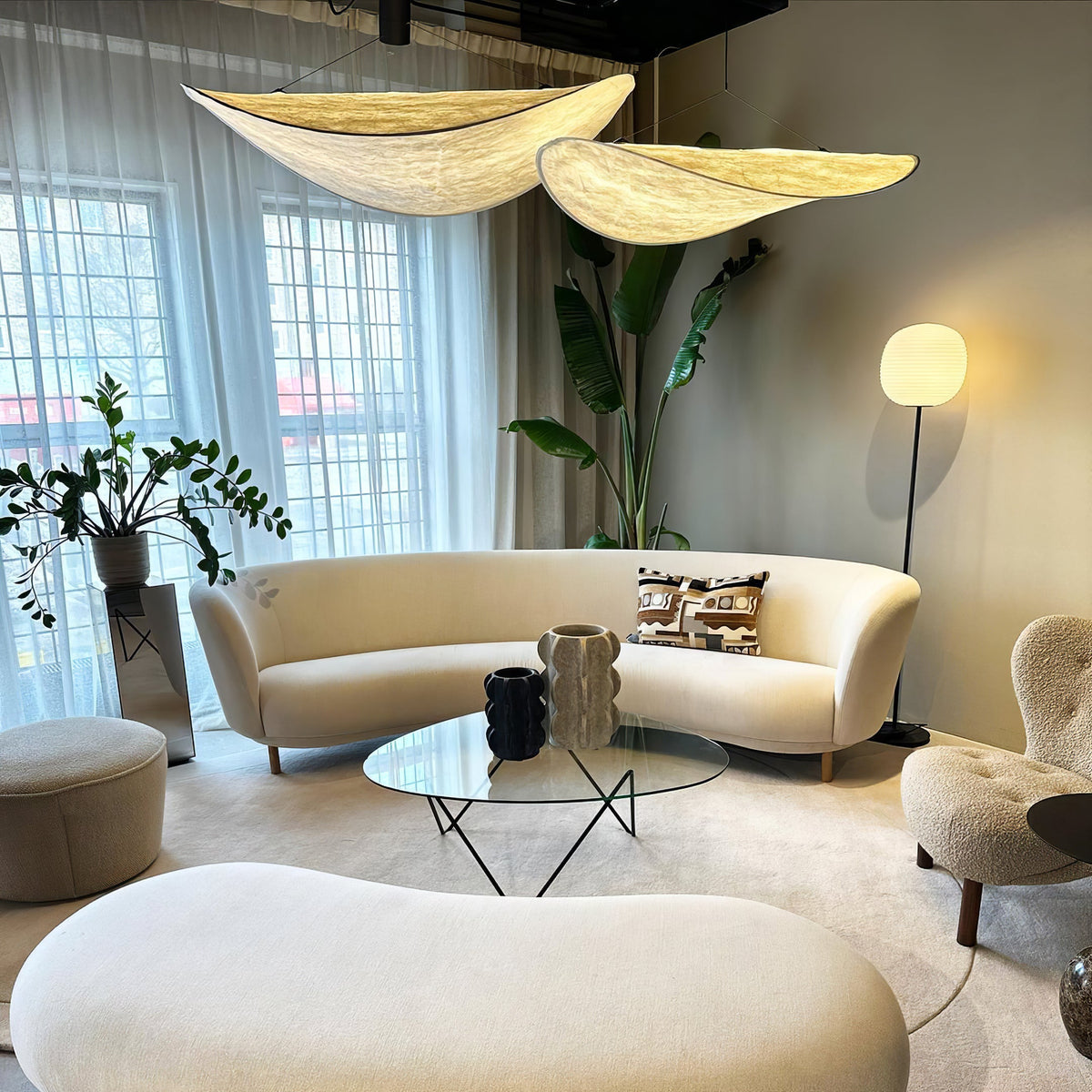 Pendant Light Lamp, Kaito Mulberry Silk Shade, Dimmable, Single and Multi-Light, Dining Room