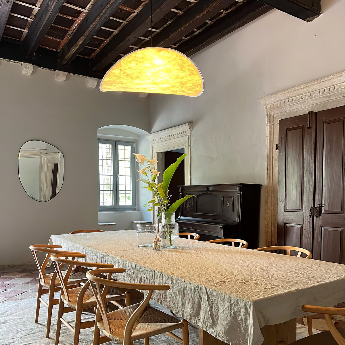 Pendant Light Lamp, Kaito Mulberry Silk Shade, Dimmable, Single and Multi-Light, Dining Room