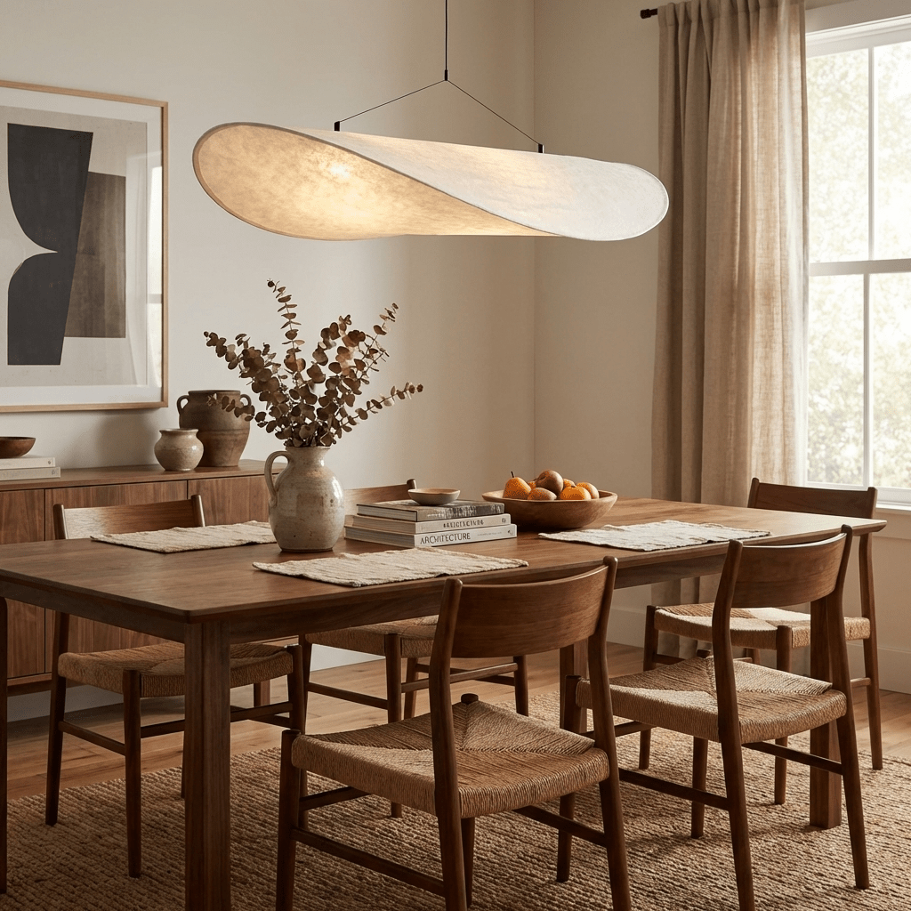 Pendant Light Lamp, Kaito Mulberry Silk Shade, Dimmable, Single and Multi-Light, Dining Room