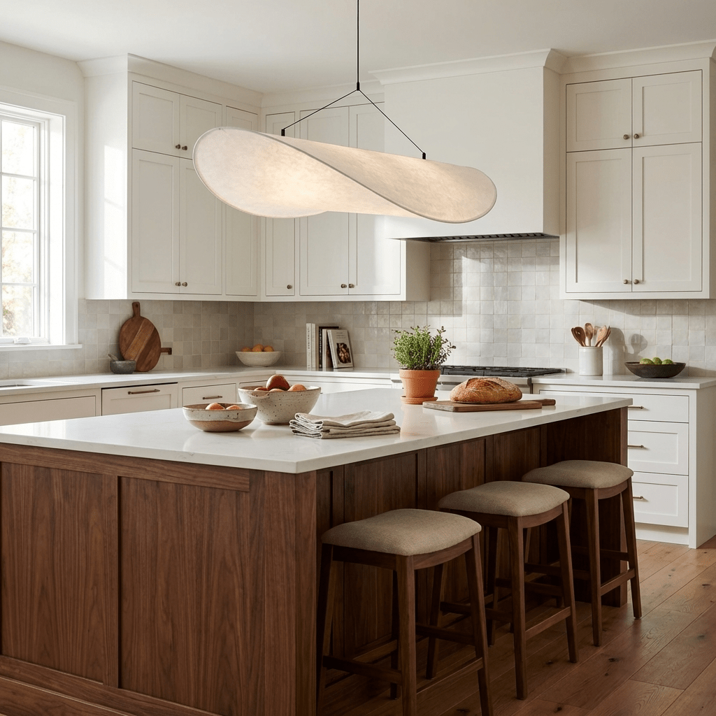 Pendant Light Lamp, Kaito Mulberry Silk Shade, Dimmable, Single and Multi-Light, Dining Room