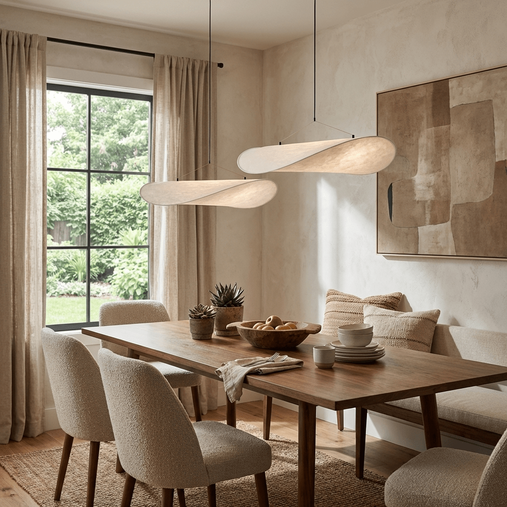 Pendant Light Lamp, Kaito Mulberry Silk Shade, Dimmable, Single and Multi-Light, Dining Room