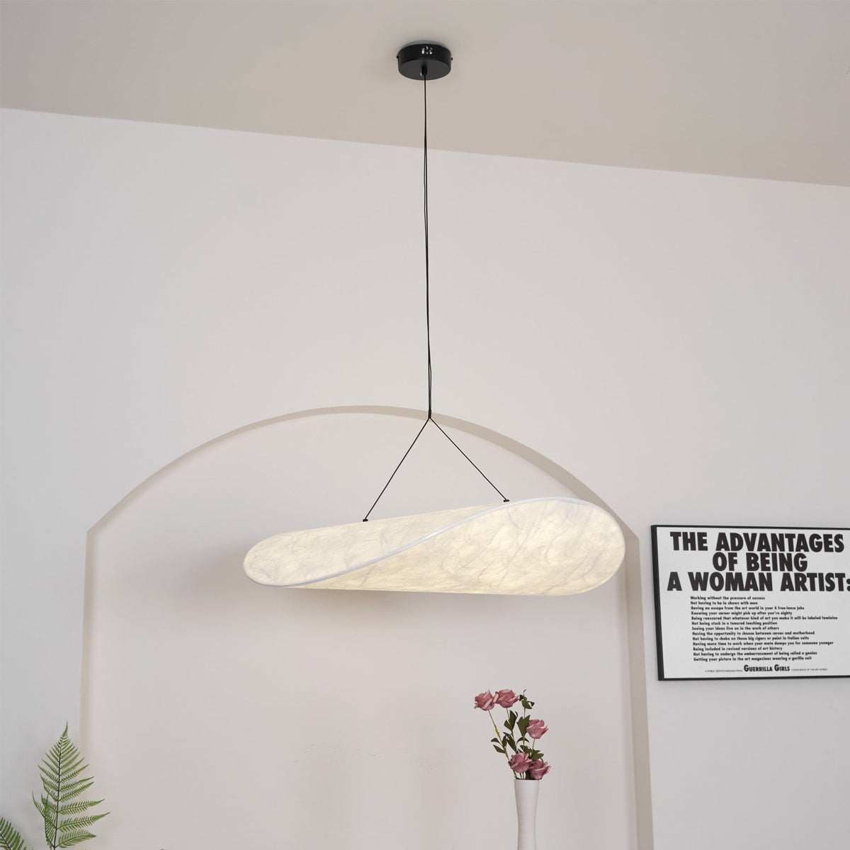 Pendant Light Lamp, Kaito Mulberry Silk Shade, Dimmable, Single and Multi-Light, Dining Room