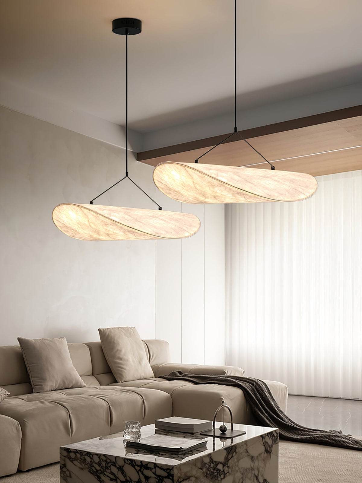 Pendant Light Lamp, Kaito Mulberry Silk Shade, Dimmable, Single and Multi-Light, Dining Room