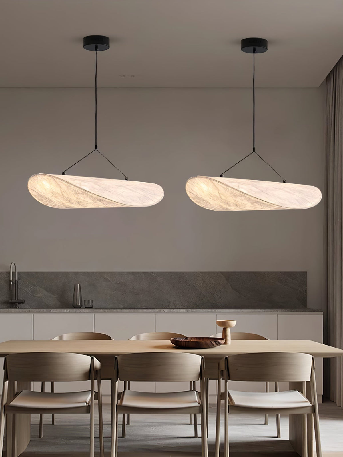 Pendant Light Lamp, Kaito Mulberry Silk Shade, Dimmable, Single and Multi-Light, Dining Room