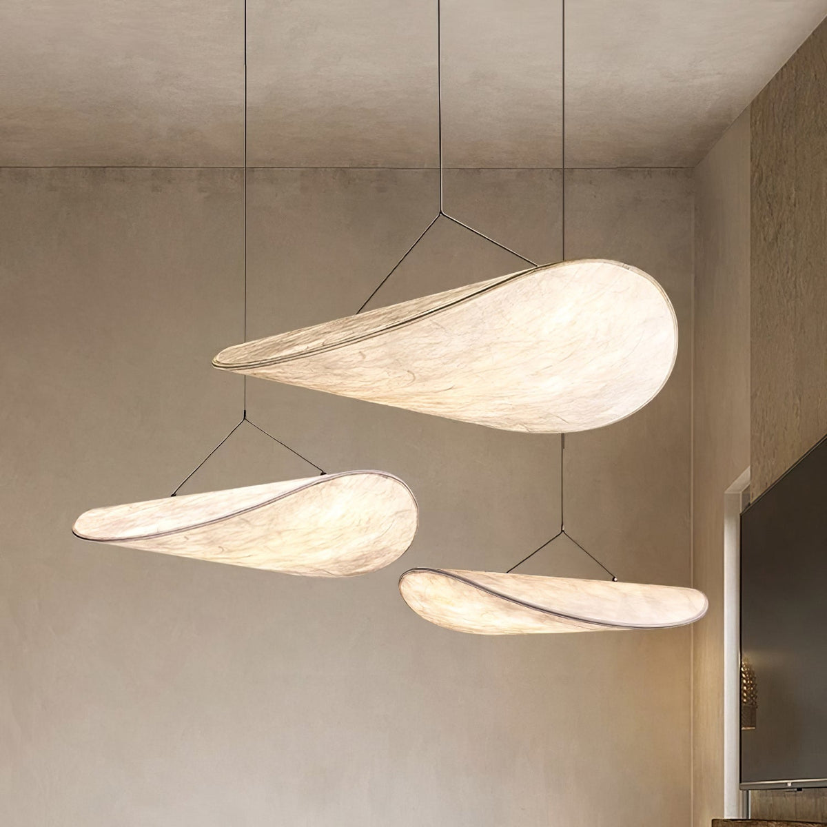 Pendant Light Lamp, Kaito Mulberry Silk Shade, Dimmable, Single and Multi-Light, Dining Room
