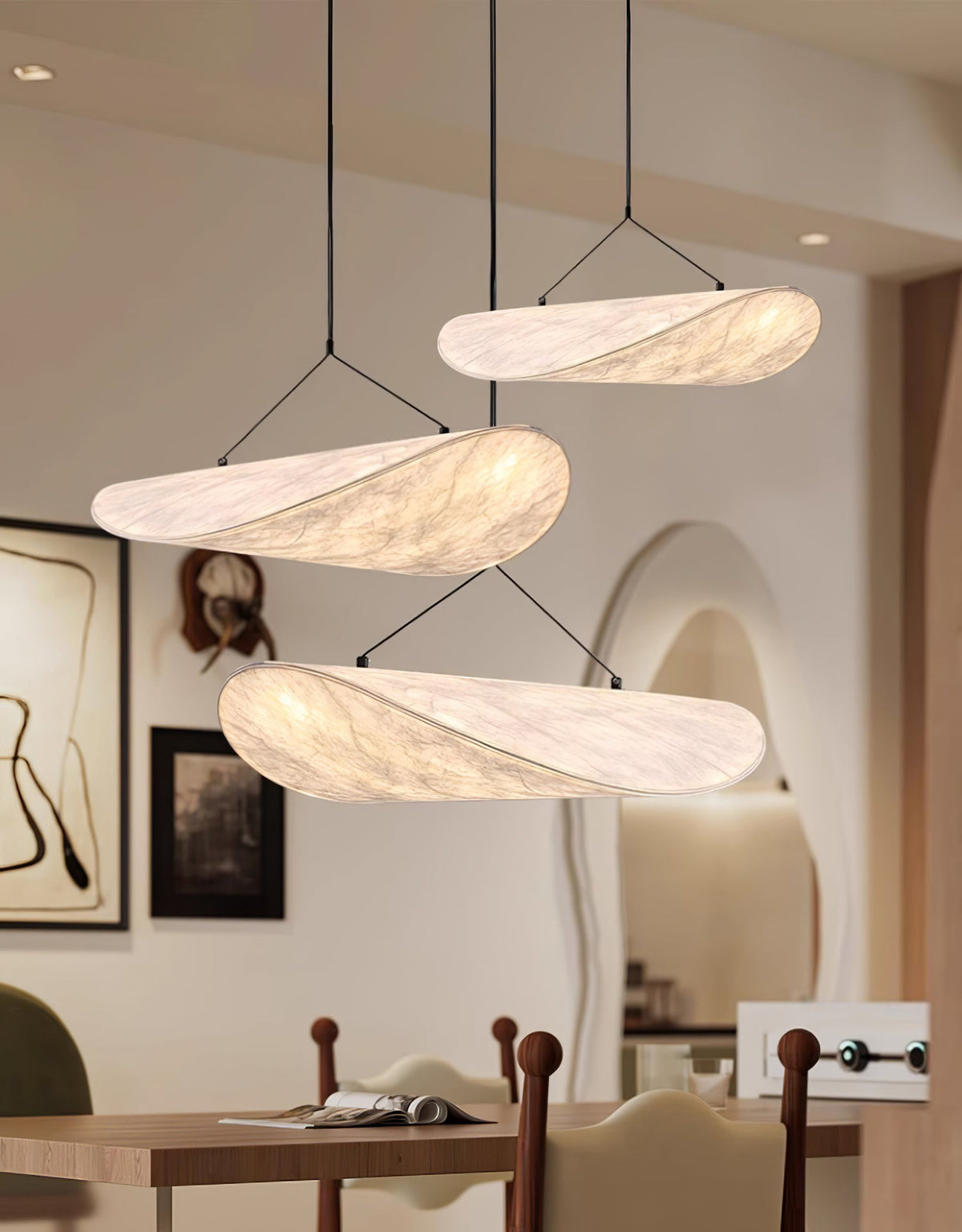 Pendant Light Lamp, Kaito Mulberry Silk Shade, Dimmable, Single and Multi-Light, Dining Room
