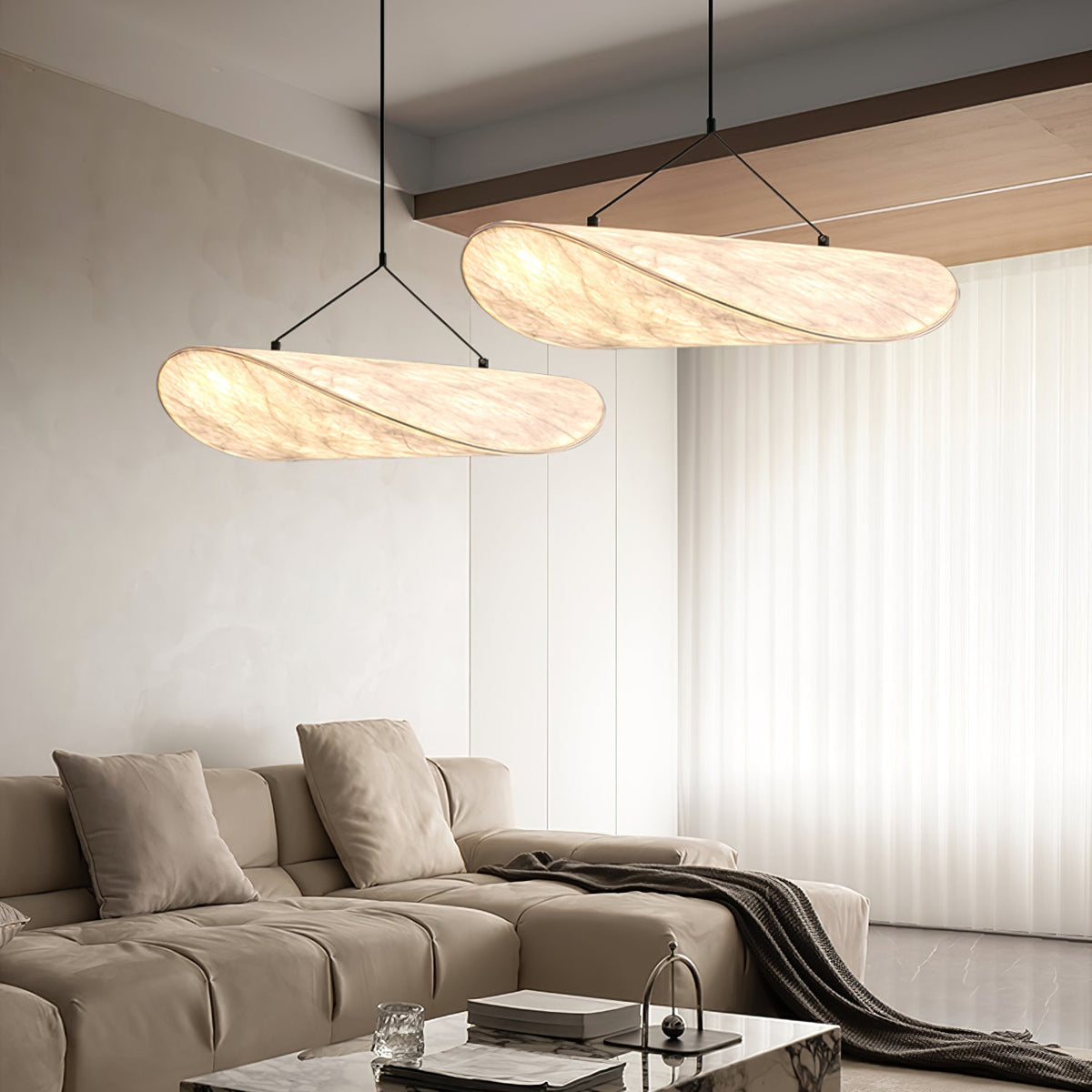 Pendant Light Lamp, Kaito Mulberry Silk Shade, Dimmable, Single and Multi-Light, Dining Room