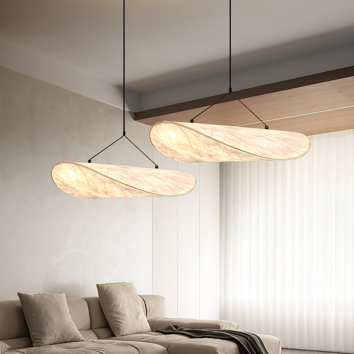 Pendant Light Lamp, Kaito Mulberry Silk Shade, Dimmable, Single and Multi-Light, Dining Room
