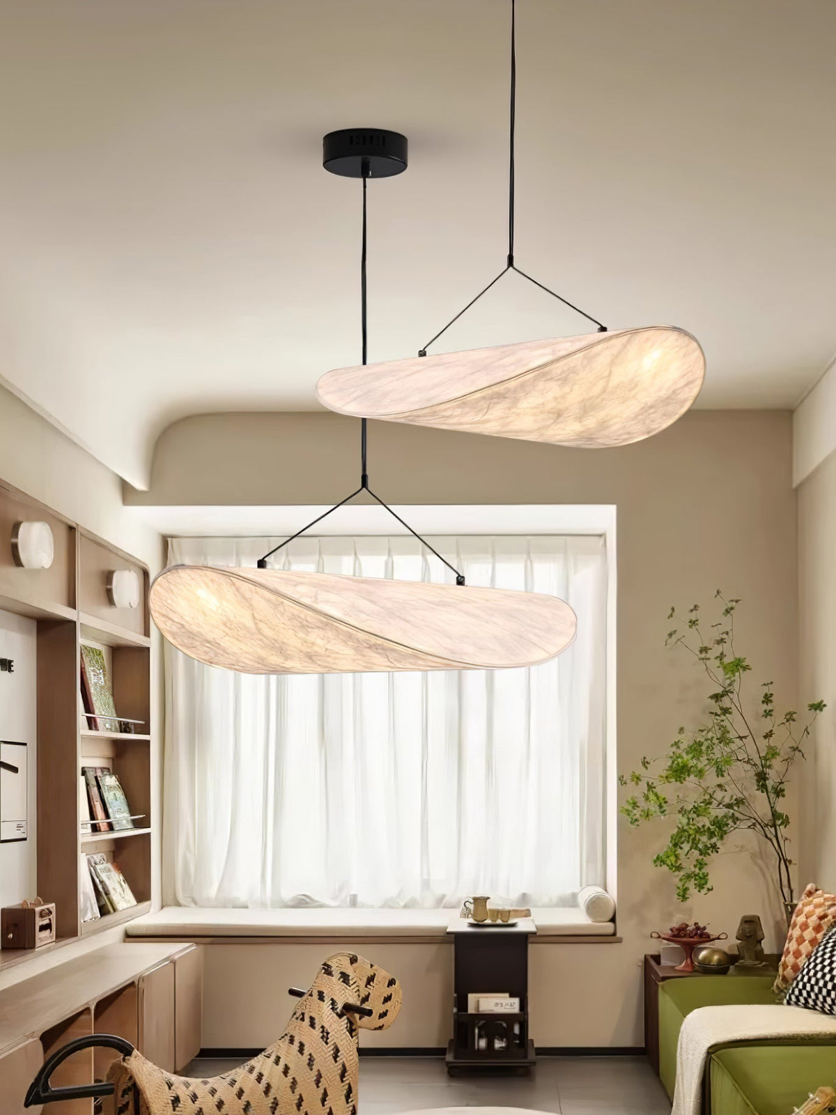 Pendant Light Lamp, Kaito Mulberry Silk Shade, Dimmable, Single and Multi-Light, Dining Room