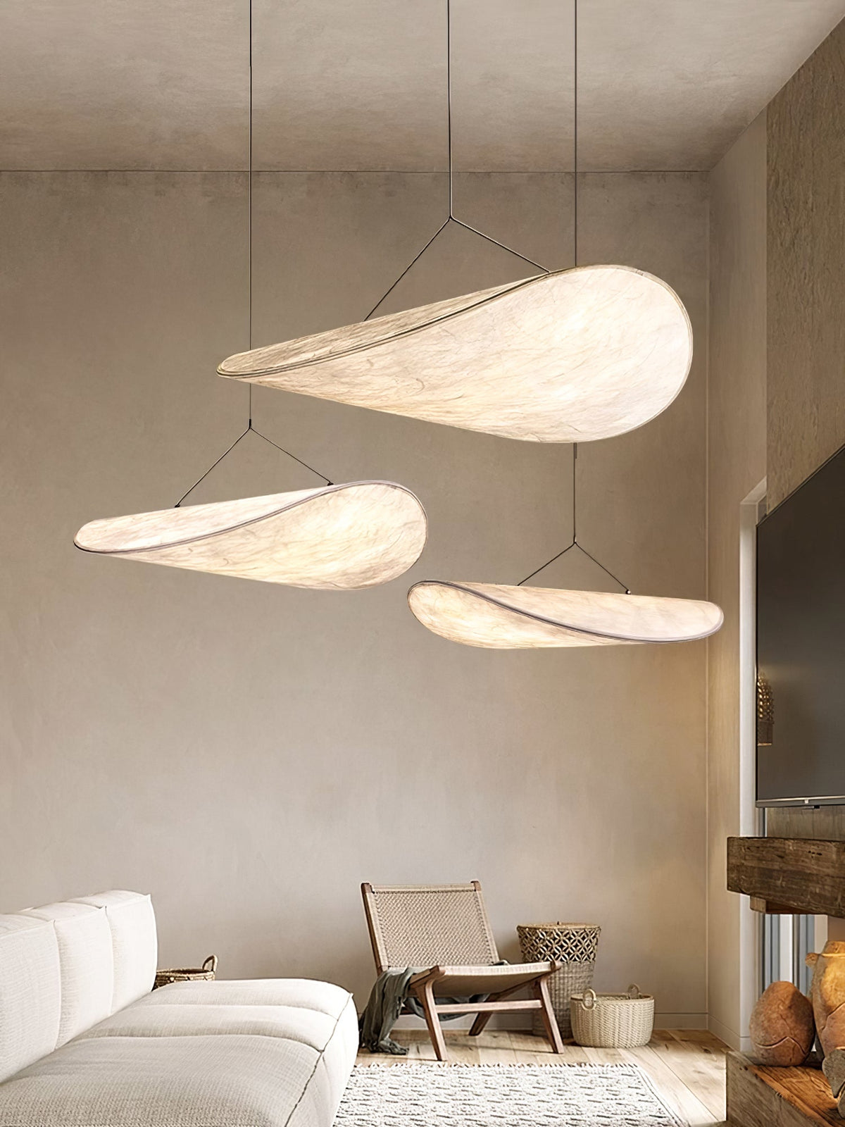 Pendant Light Lamp, Kaito Mulberry Silk Shade, Dimmable, Single and Multi-Light, Dining Room