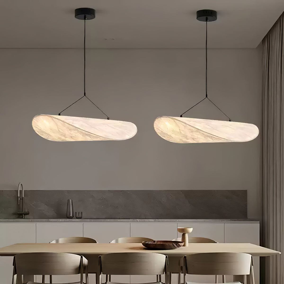 Pendant Light Lamp, Kaito Mulberry Silk Shade, Dimmable, Single and Multi-Light, Dining Room