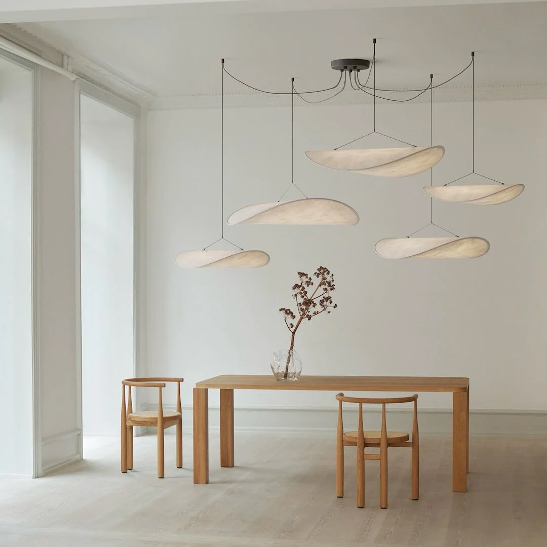 Pendant Light Lamp, Kaito Mulberry Silk Shade, Dimmable, Single and Multi-Light, Dining Room