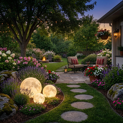 Tsukimi Solar Decorative Garden Light, Moon Orb Design, Waterproof Resin, Lawn & Landscape