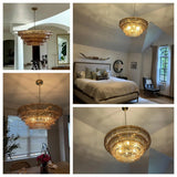 Skolva Modern Chandelier for Dining Room, Round Curved Glass, Brass or Matte Black Finish