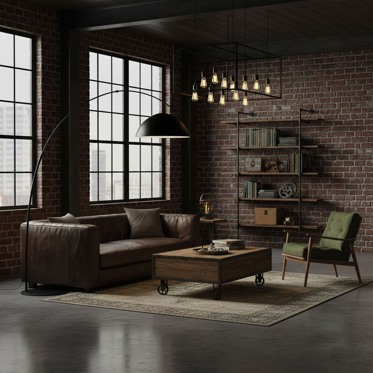 Verse arc floor lamp large size shown next to a sofa for scale