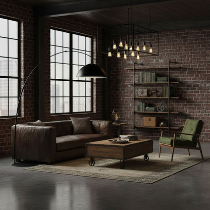 Verse arc floor lamp large size shown next to a sofa for scale