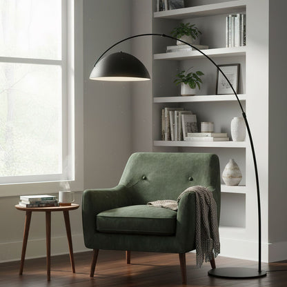 Close-up of the Verse arc floor lamp's swiveling shade joint