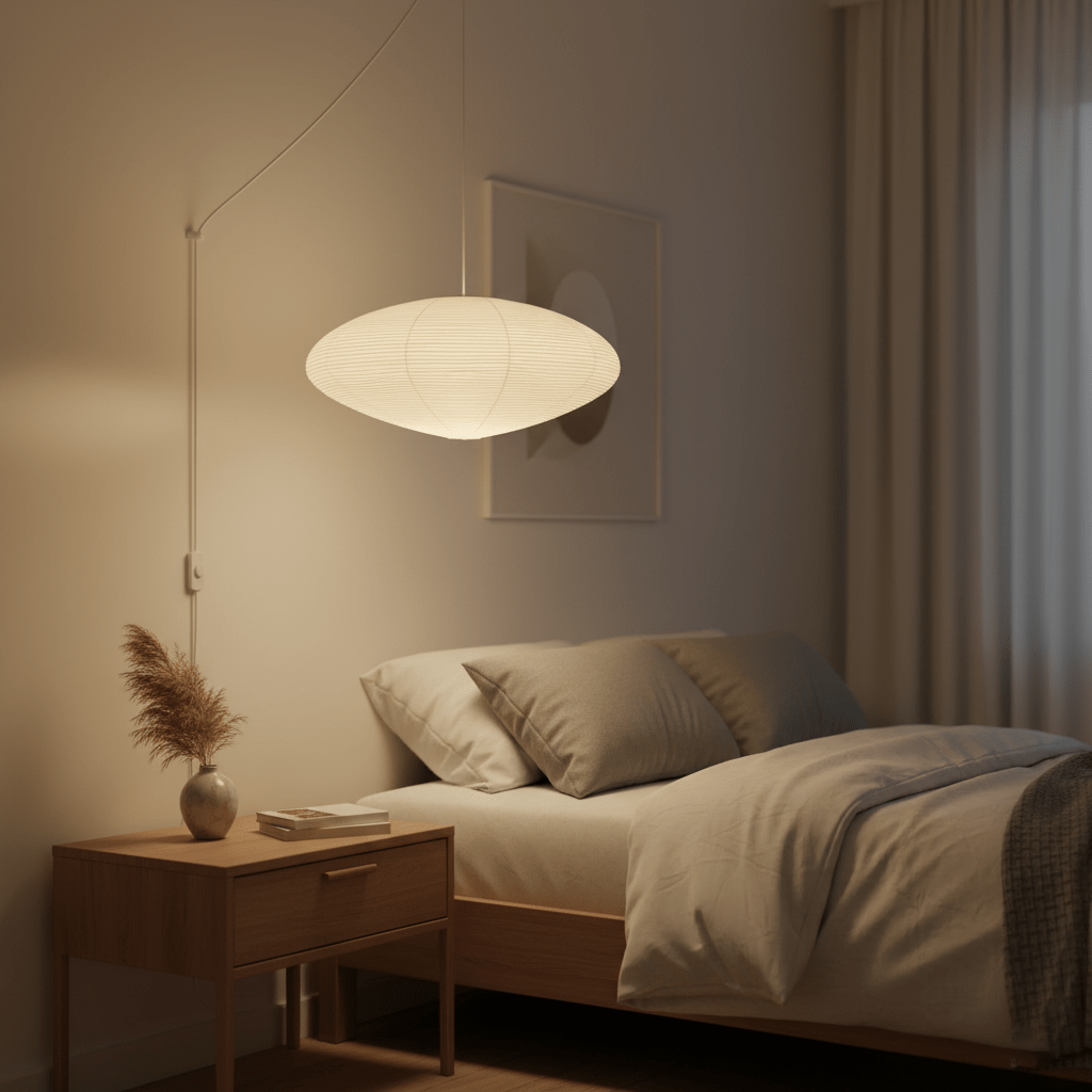 Kumo Washi Paper Light, Swag Pendant Lamp, Round Paper Lampshade, 3 Sizes, White Cable