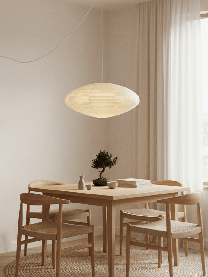 Kumo Washi Paper Light, Swag Pendant Lamp, Round Paper Lampshade, 3 Sizes, White Cable