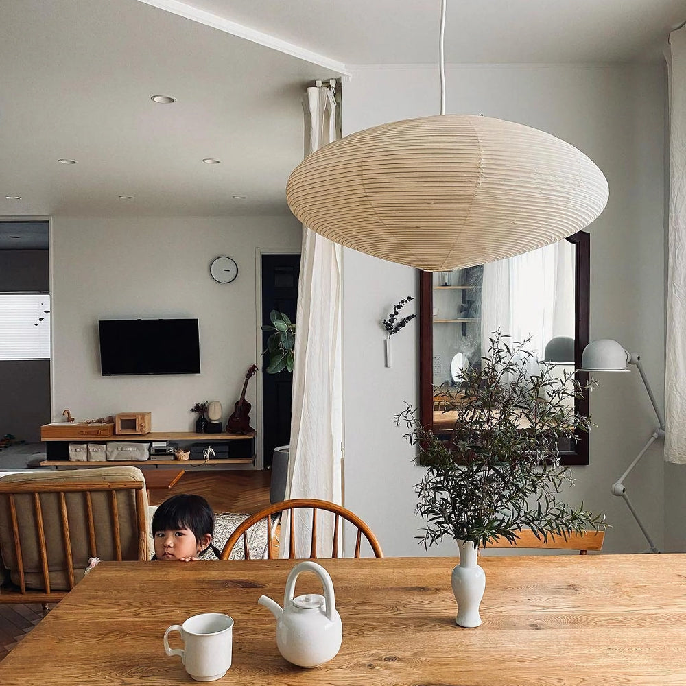 Kumo Washi Paper Light, Swag Pendant Lamp, Round Paper Lampshade, 3 Sizes, White Cable