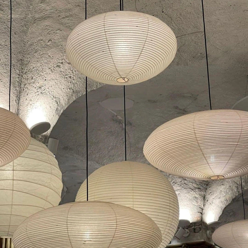Kumo Washi Paper Light, Swag Pendant Lamp, Round Paper Lampshade, 3 Sizes, White Cable