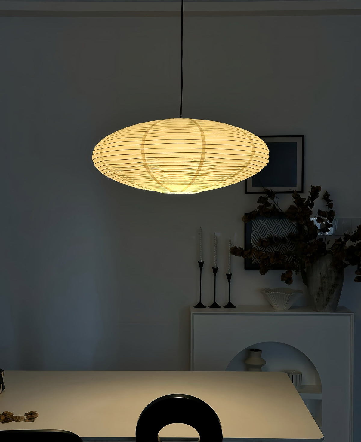 Kumo Washi Paper Light, Swag Pendant Lamp, Round Paper Lampshade, 3 Sizes, White Cable
