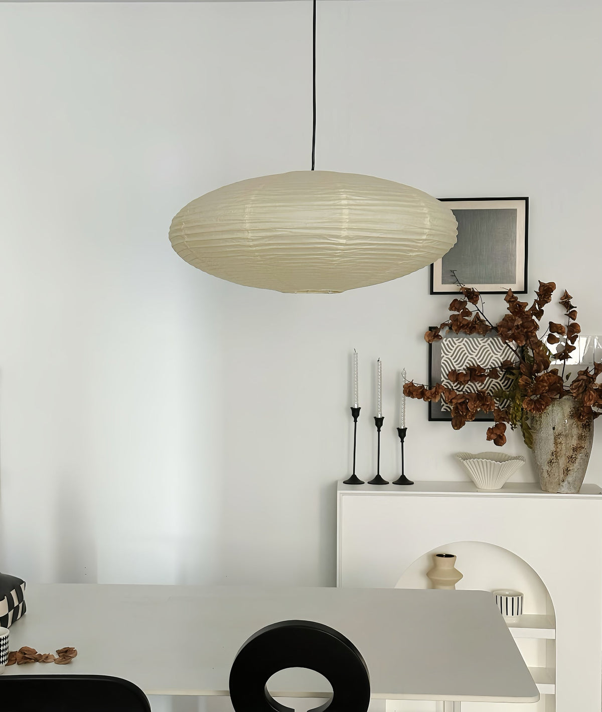Kumo Washi Paper Light, Swag Pendant Lamp, Round Paper Lampshade, 3 Sizes, White Cable