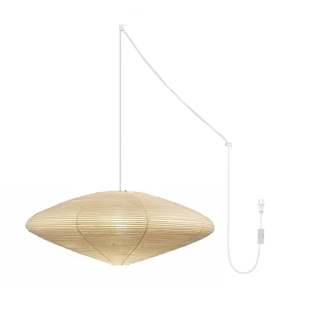 Kumo Washi Paper Light, Swag Pendant Lamp, Round Paper Lampshade, 3 Sizes, White Cable