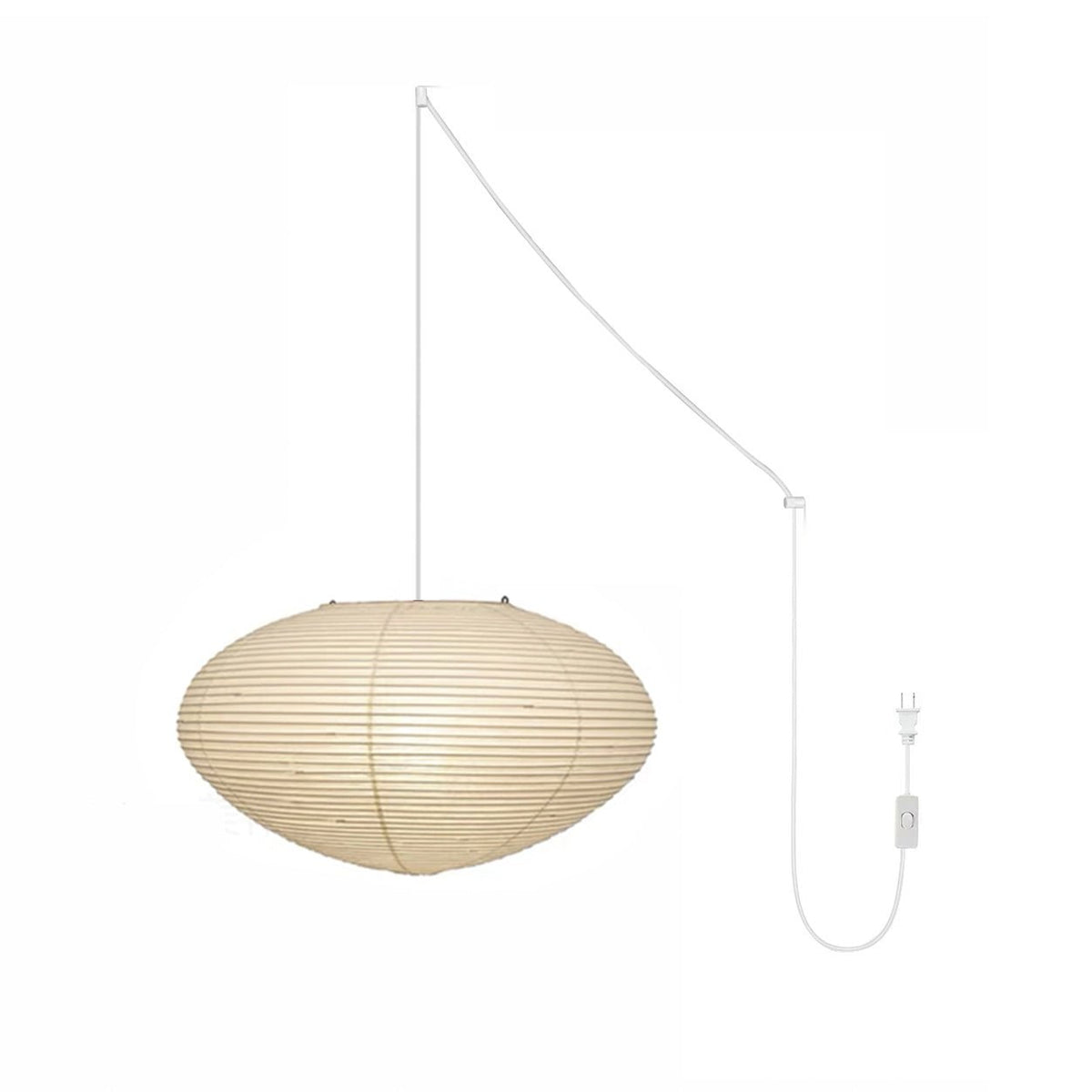 Kumo Washi Paper Light, Swag Pendant Lamp, Round Paper Lampshade, 3 Sizes, White Cable