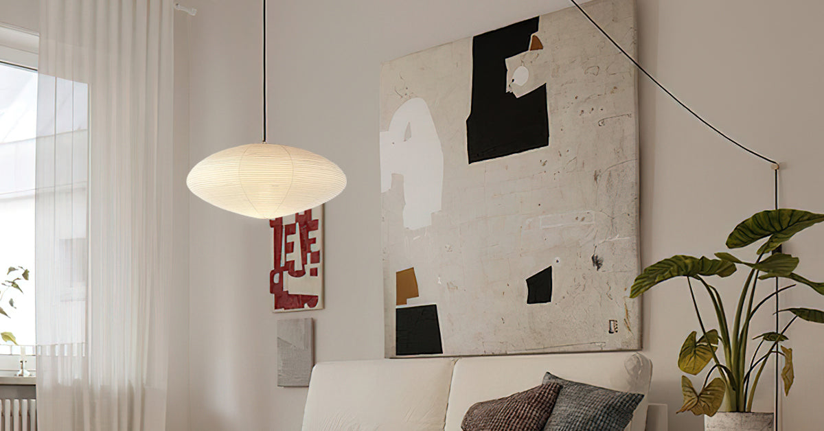 Kumo Washi Paper Light, Swag Pendant Lamp, Round Paper Lampshade, 3 Sizes, White Cable