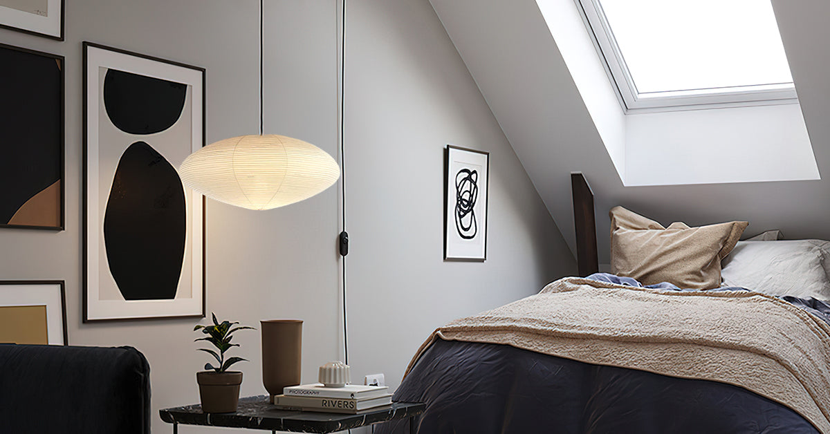 Kumo Washi Paper Light, Swag Pendant Lamp, Round Paper Lampshade, 3 Sizes, White Cable