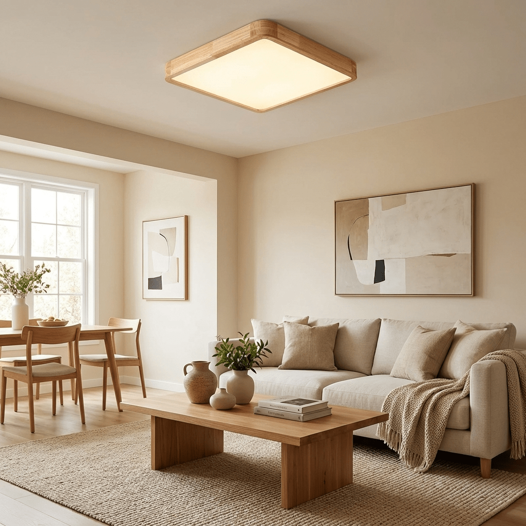 Aksel Dining Room Lighting Fixture, Wood Chandelier, Geometric Ceiling Light, Round or Square