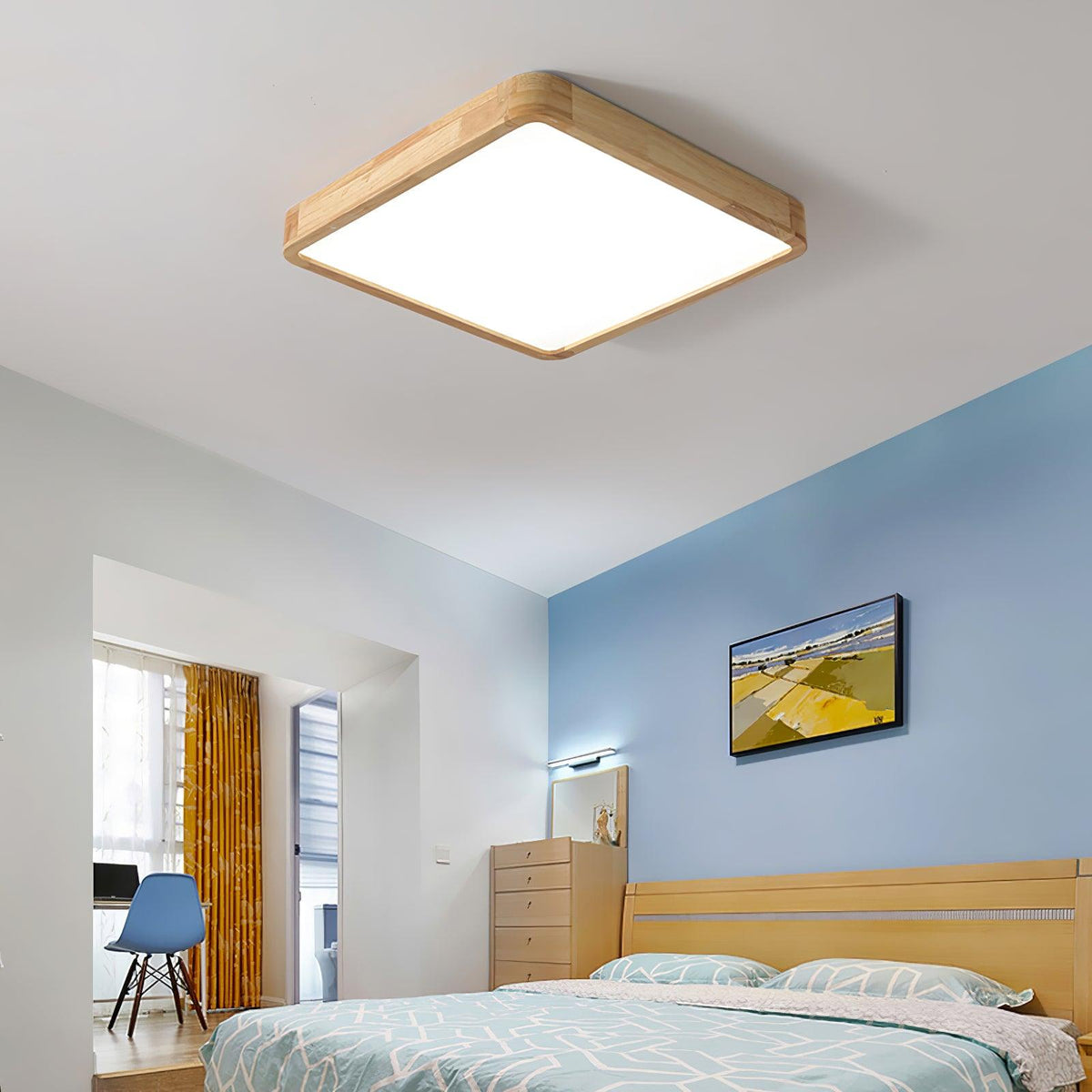 Aksel Dining Room Lighting Fixture, Wood Chandelier, Geometric Ceiling Light, Round or Square