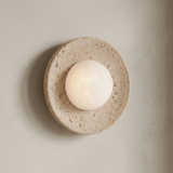Tivoli Wall Sconces, Travertine Stone Wall Light, Diffused Glass Globe, Bedroom & Hallway