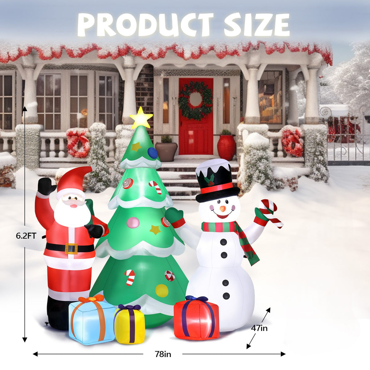 Christmas Inflatable Yard Decorations, Santa Riding Dinosaur, Snowman, Stakes & Storage Bag
