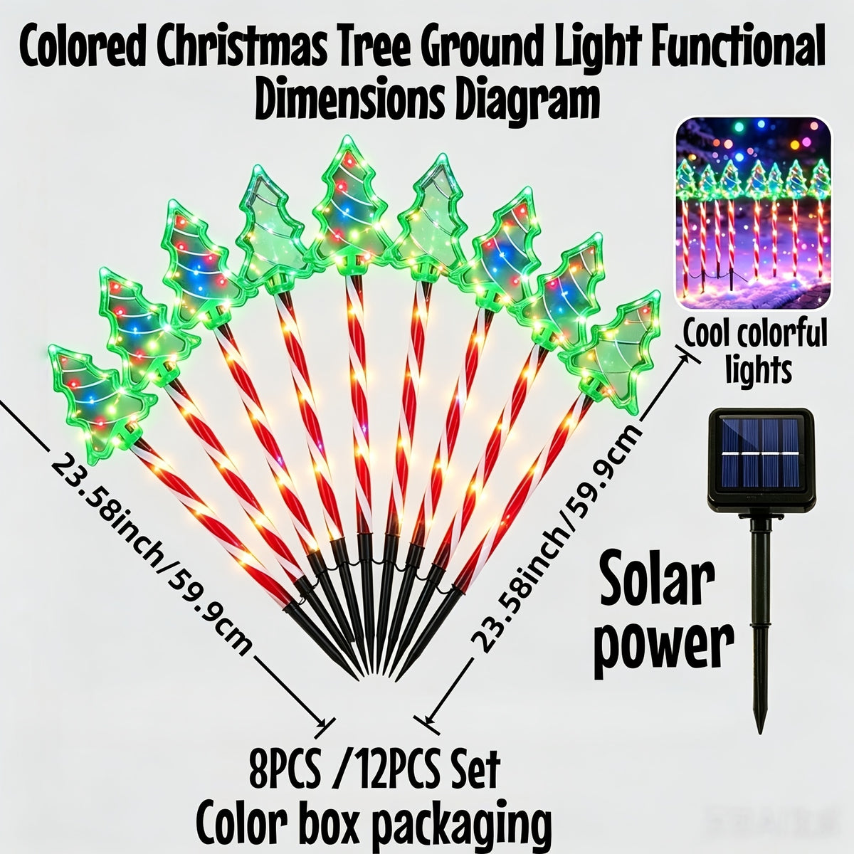 Solar pathway stake light lit in multi-color mode