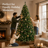 Side profile of the 94.5 in green artificial Christmas tree